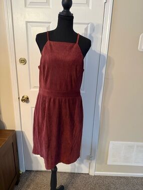 Sugarlips Wine Red Corduroy Midi Dress